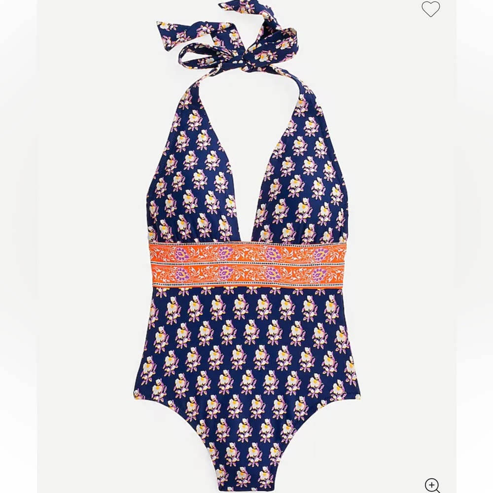 JCrew - Halter V-neck one-piece in navy block print